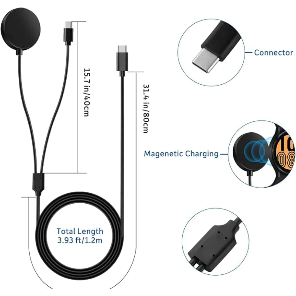 2-in-1 charger for Samsung Galaxy Watch 7/6/5/5 Pro USB-C smartwatch and smartphone charger replacement charging base cable Peaceful Pleasures Health and Wellness