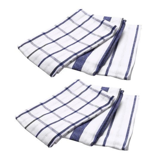 6-Piece Blue White Plaid Cotton Tea Towels | Kitchen Dish Towels Cotton Kitchen Towels Peaceful Pleasures Health and Wellness White blue