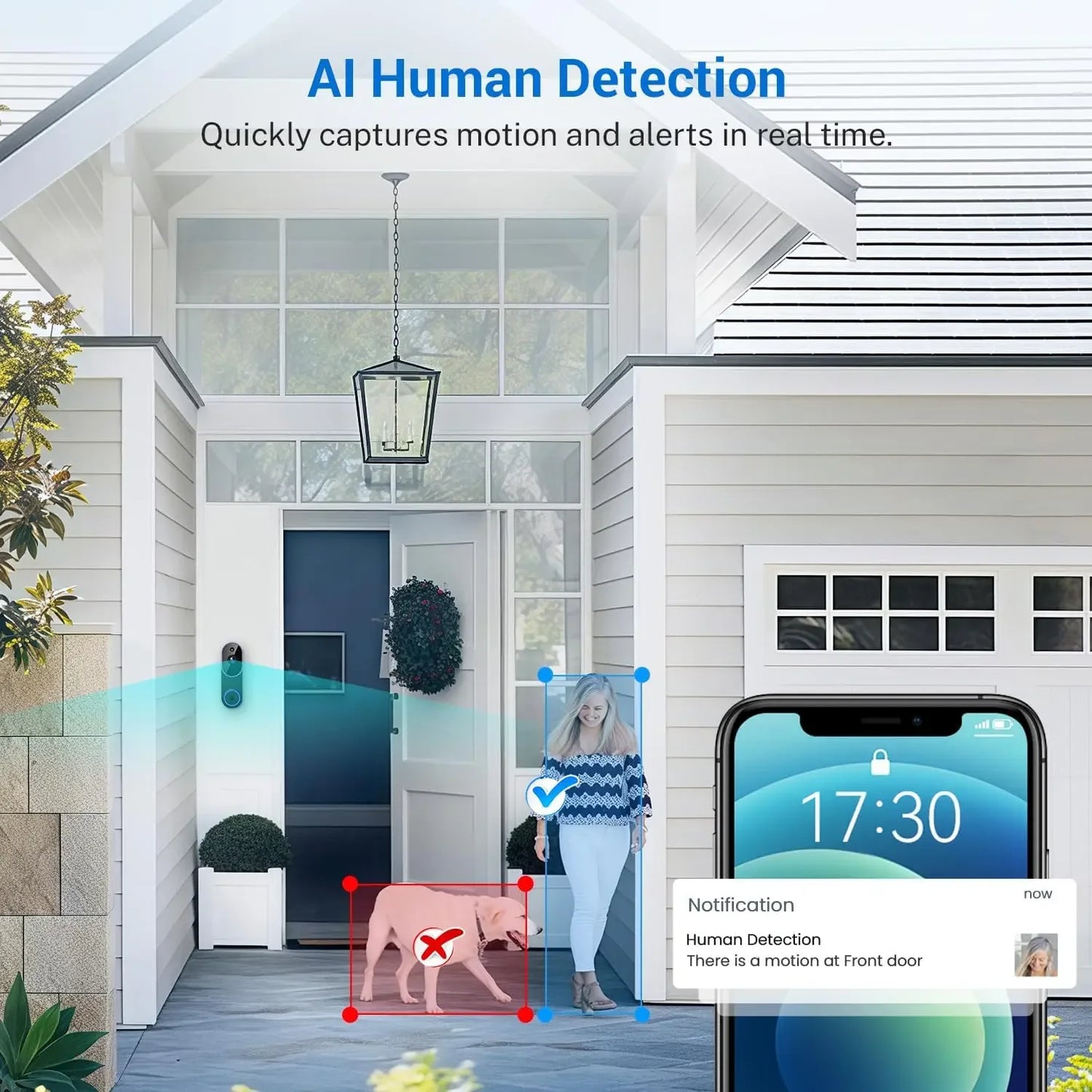Smart Wireless Video Doorbell Camera with AI Detection, Night Vision, Cloud Storage, Battery Powered for Indoor Outdoor Use Peaceful Pleasures Health and Wellness