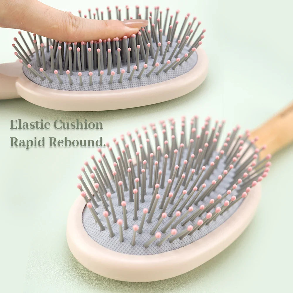 Natural Wood Air Cushion Hair Brush – Soft Nylon Detangling