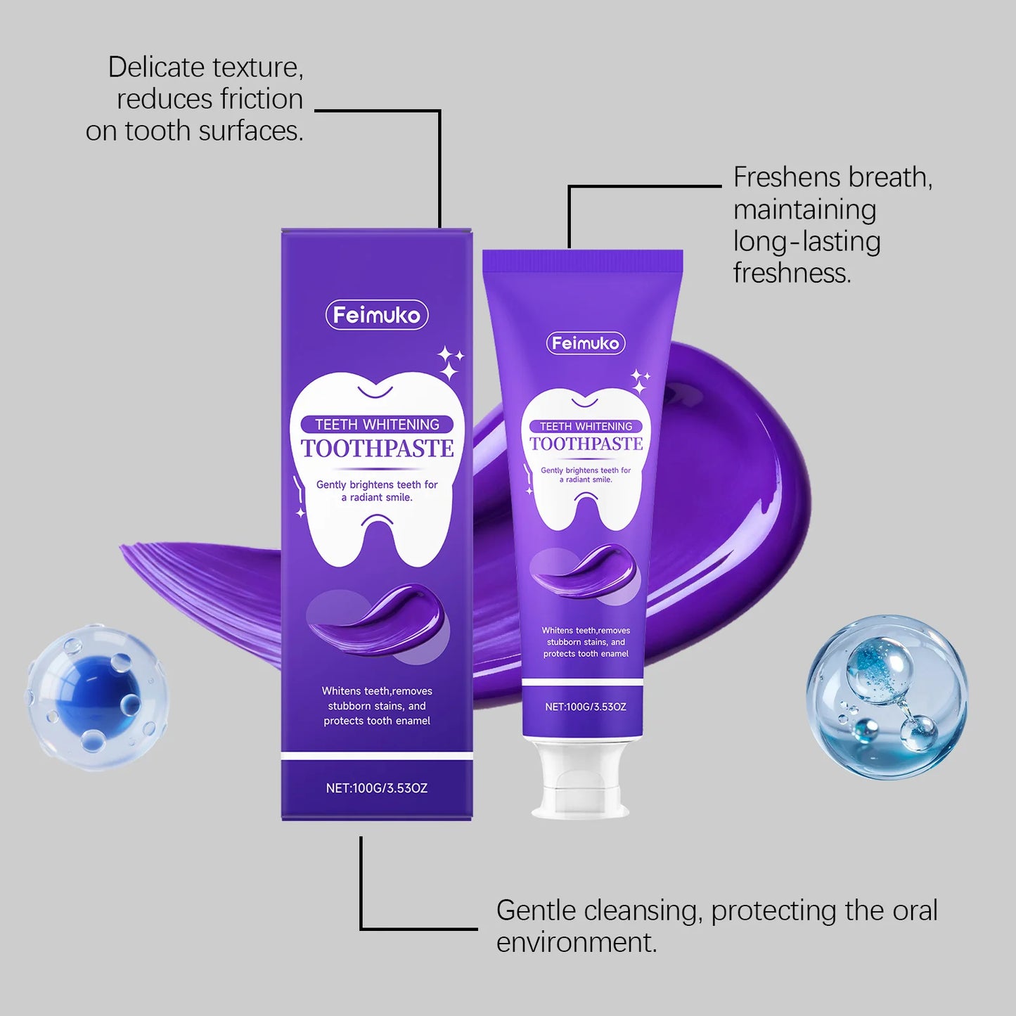 Purple Dental Whitening Toothpaste Improve Yellow Teeth Strengthen Enamel Soothing Gums Reduce Oral Odor Brightening Toothpaste Peaceful Pleasures Health and Wellness