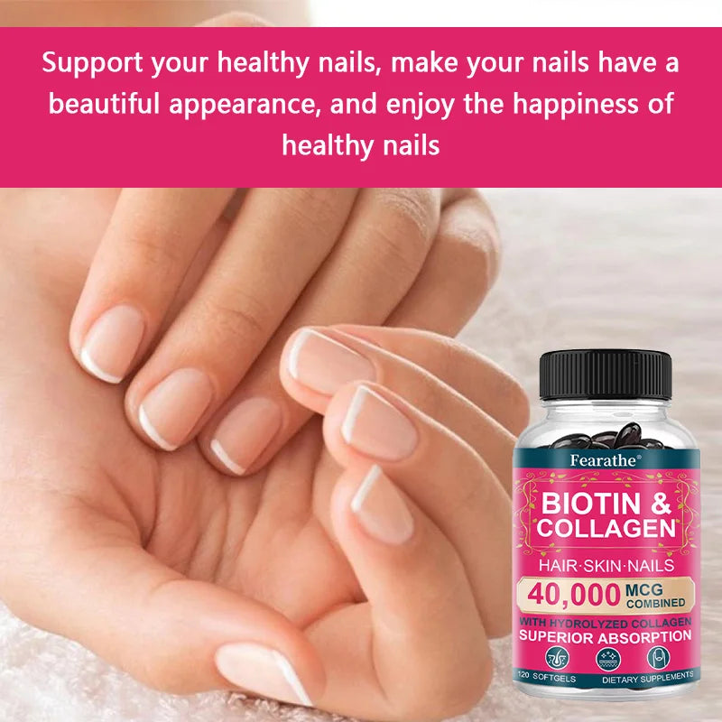 Biotin Collagen Supplement - Hair Growth Support, Skin & Nails - 40000 mcg with Vitamins B Complex, Hyaluronic Acid & Keratin Peaceful Pleasures Health and Wellness