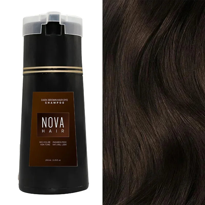 Nova 3-in-1 Hair Dye Shampoo | Natural Gray to Black Coverage, Nourishing & Lasting, Men & Women, 100ml/200ml Peaceful Pleasures Health and Wellness Dark brown (200ml)