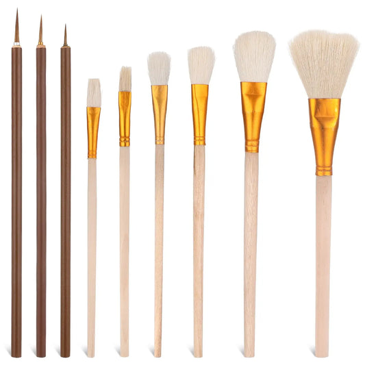 Bview Art Premium Ceramic Glazing Brush 9 Pottery Painting Tools Peaceful Pleasures Health and Wellness 9pcs