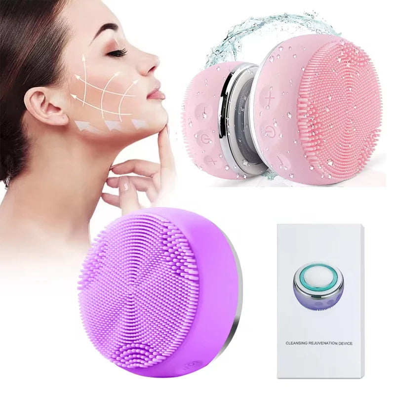 Electric Luxury Sonic Silicone Beauty Facial Silicon Face Wash Cleansing Cleaner Exfoliating Scrub Brush Small Cleanser With Led Peaceful Pleasures Health and Wellness