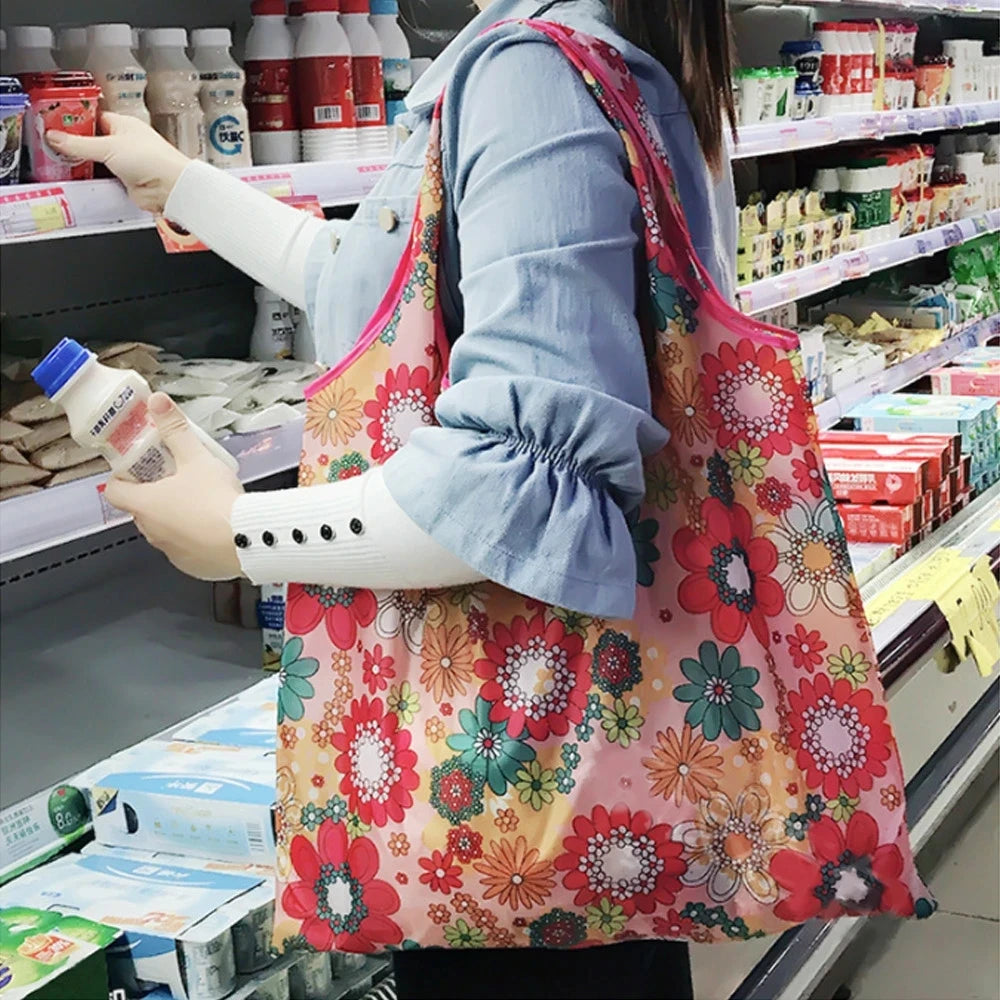 Reusable Foldable Grocery Tote Bags – Large Boho Washable