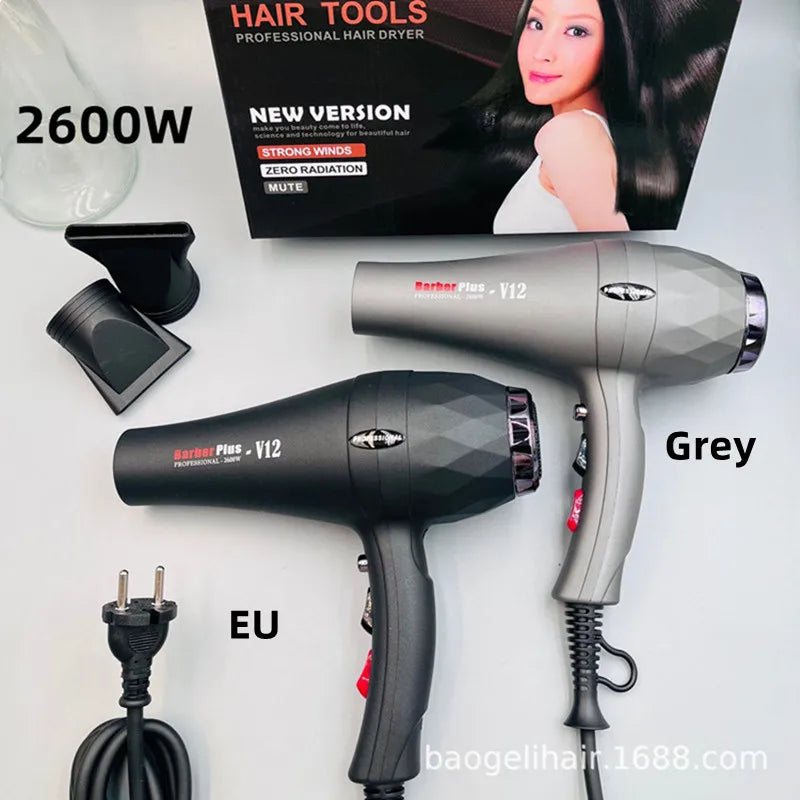 220V Quick Drying Hair Dryer 2600w High-Power Negative Ion Hair Salon Household Constant Temperature Thermoelectric Hair Peaceful Pleasures Health and Wellness Grey EU