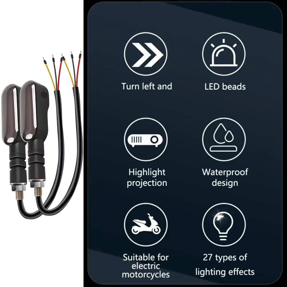 Motorcycle LED Turn Signals – Arrow Projection & 27 RGB Modes