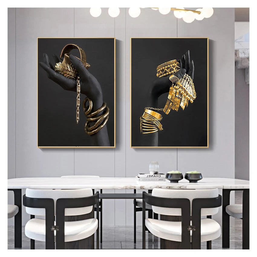 African Black Woman Canvas Wall Art | Gold Jewelry Poster Print Canvas Wall Art Peaceful Pleasures Health and Wellness