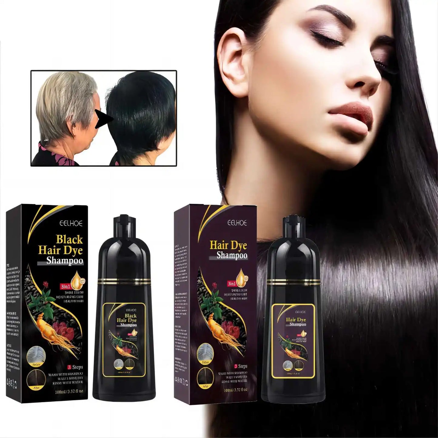 EELHOE Hair Color Dye Shampoo | Gray Coverage, Deep Nourishment & Repair, Polygonum Multiflorum, 100ml Peaceful Pleasures Health and Wellness