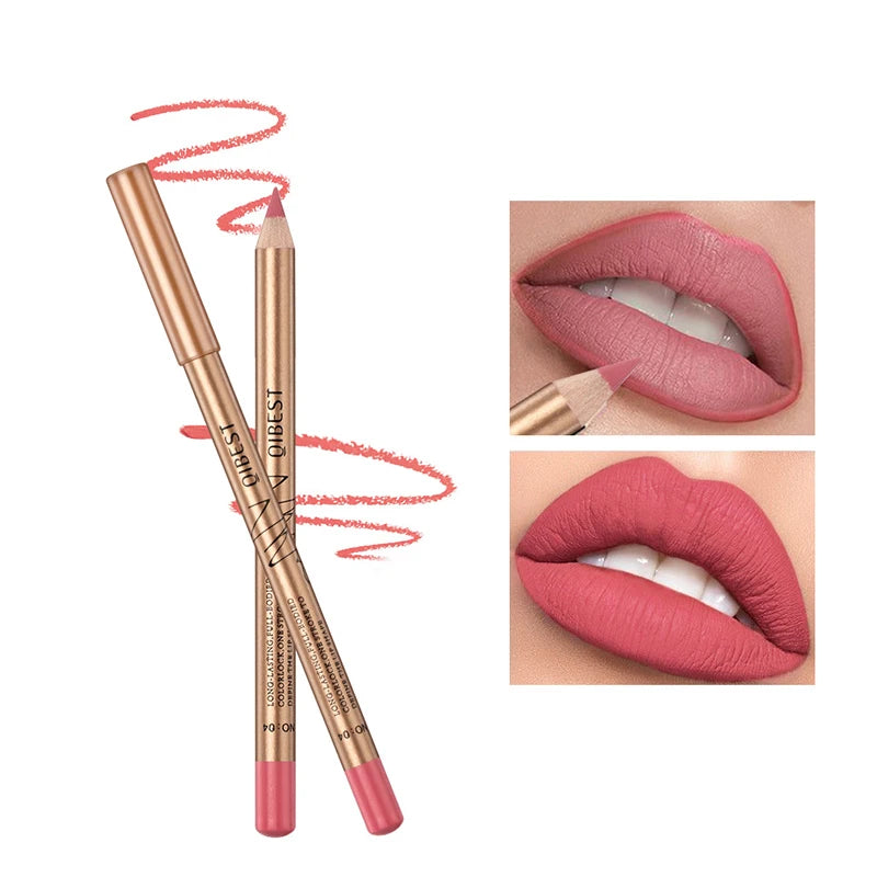 12 Colors Lip Liner Set Highlights The Color Not Easy To Smudge Lasting Non-stick Cup Golden Tube Waterproof Lip Liner Women's M Peaceful Pleasures Health and Wellness