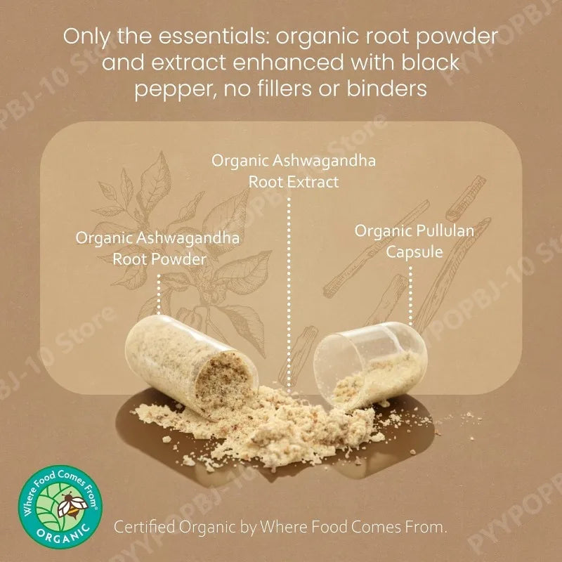 Organic Ashwagandha Capsules | Root Powder & Extract 100 Ct