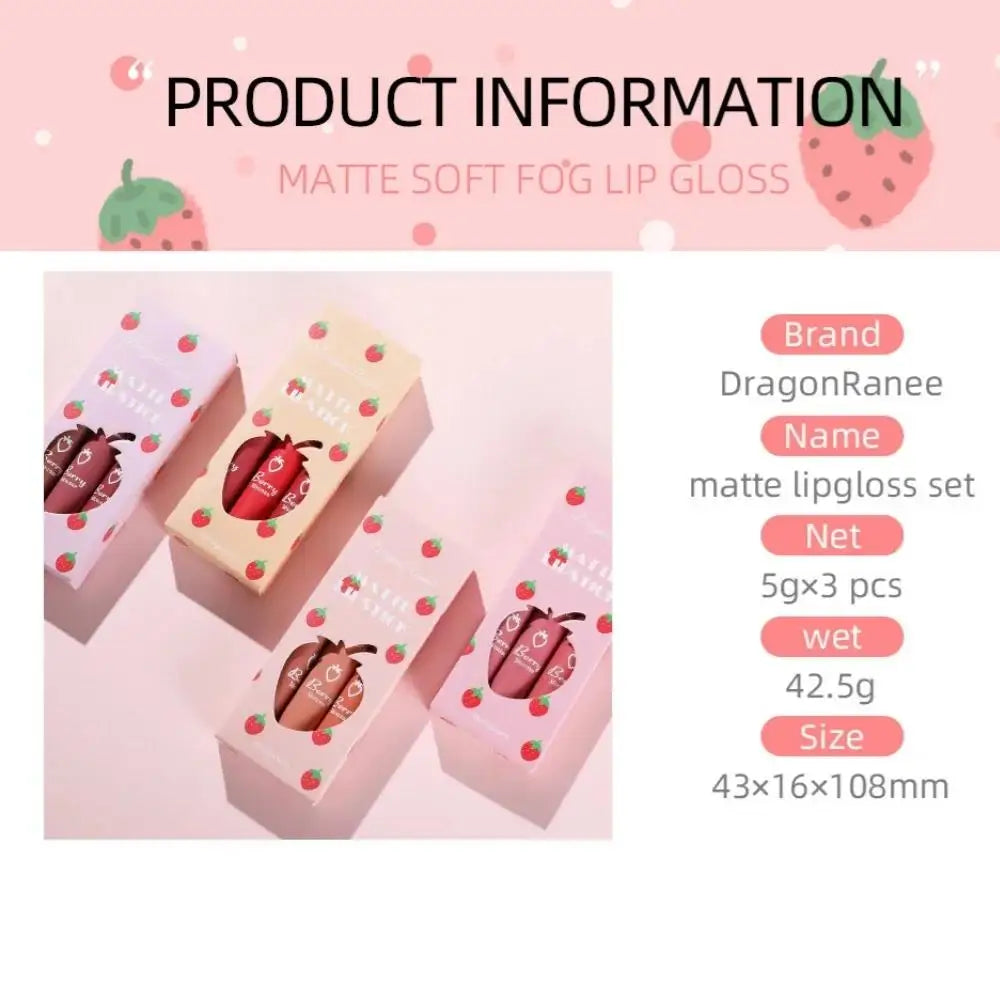 Dragon Ranee 3-Piece Velvet Matte Lip Gloss Set – Long-Lasting