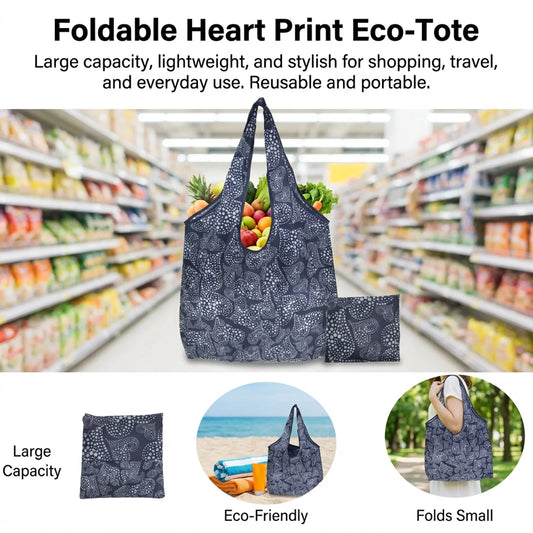 Large Capacity Eco-Friendly Foldable Shopping Bag Reusable Tote with Print Design for Supermarket Use Portable Carry Handle Peaceful Pleasures Health and Wellness