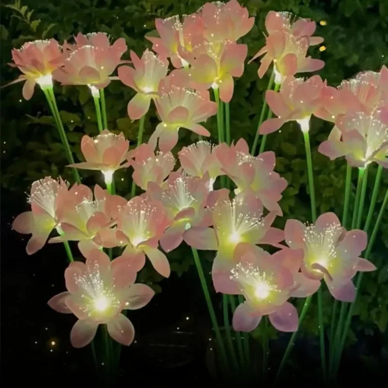 Solar Camellia Flower LED Garden Stake Light | Fiber Optic Lamp