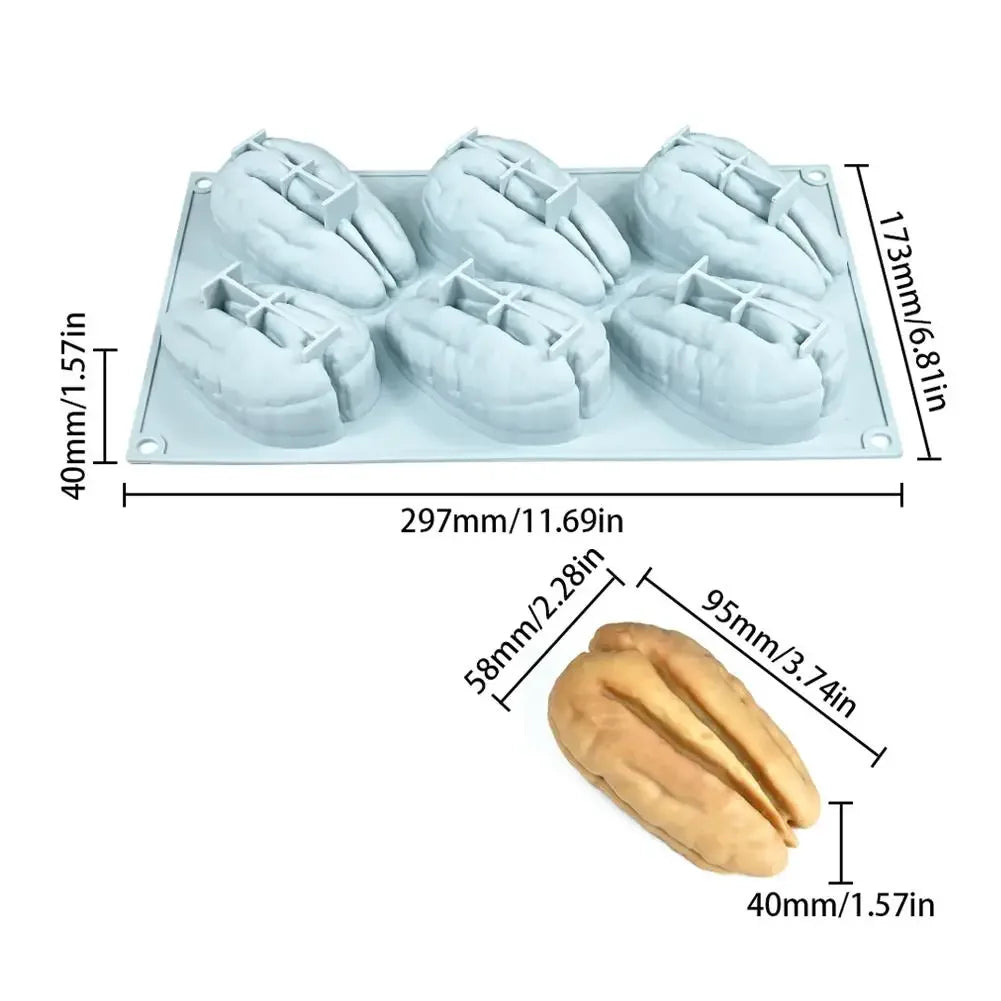 6 Cavity Nut Shaped Silicone Mold 3D Simulation Almond Pistachio Pecan Coffee Bean Mould Baking Tool for DIY Mousse Cake Pudding Peaceful Pleasures Health and Wellness Pecan