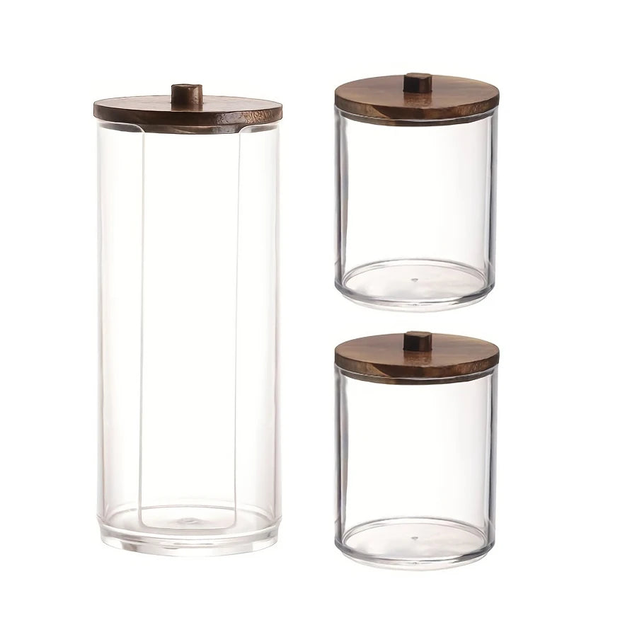 Cotton Swab, Ball & Pad Holder – Clear Apothecary Jar Bathroom Storage Organizer (1 or 3 Pack)