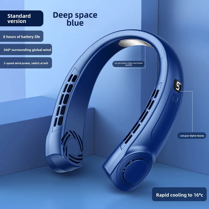 Neck Fan Rechargeable Personal Skincare Portable Fan Battery Operated Hands Free Wearable USB Neck Cooling Fan forIndoor Outdoor Peaceful Pleasures Health and Wellness B Blue
