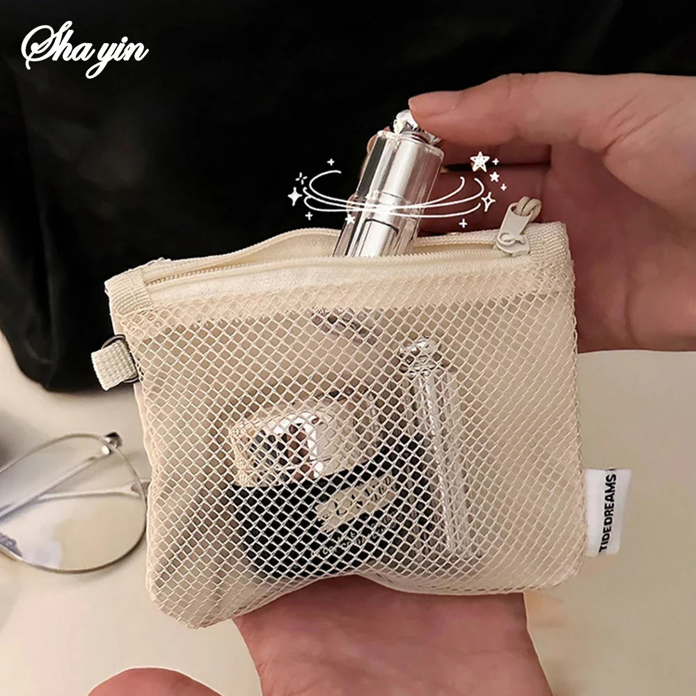 Grid Mesh Mini Double-Layer Pouch – Cables, Coins & Makeup