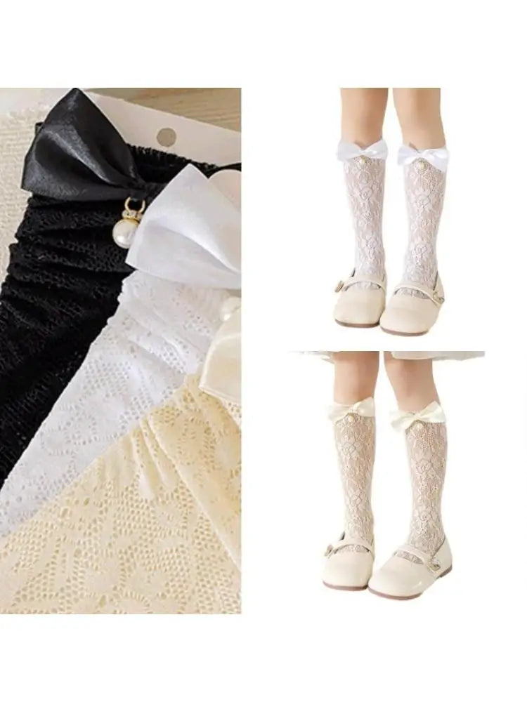 Girls Bowknot Calf Socks | Cute Tube Stockings for Ages 7–12