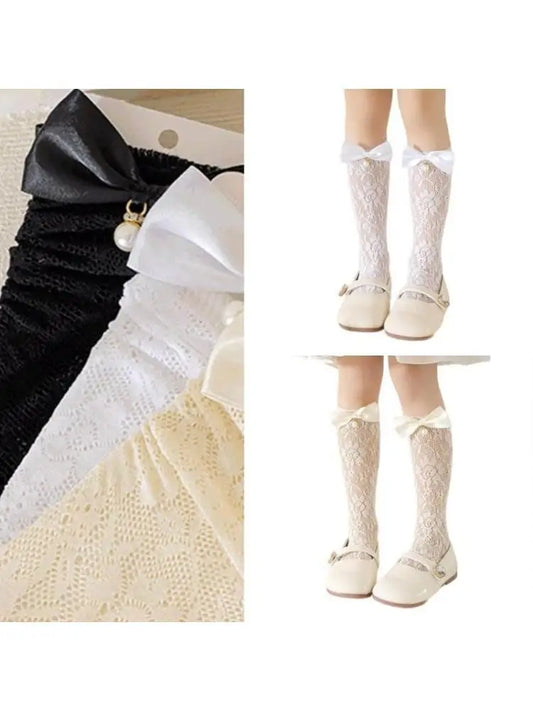 Girls Bowknot Calf Socks | Cute Tube Stockings for Ages 7–12 Girls Tube Socks Peaceful Pleasures Health and Wellness
