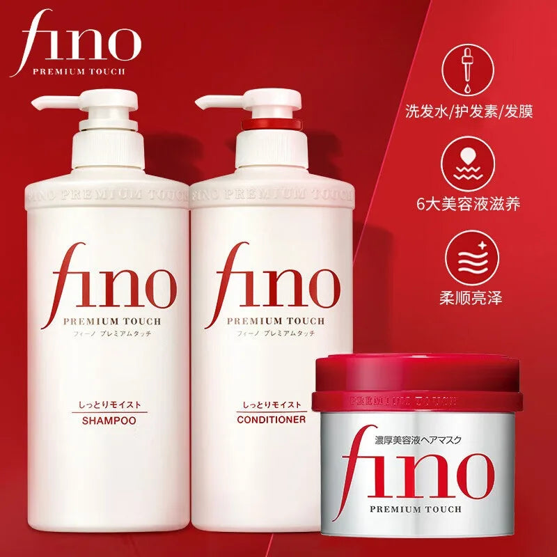 Fino Shampoo Conditioner 550ml Hair Mask 230ml Oil Control and Glowing Soft Improves Frizzy and Damaged Hair Peaceful Pleasures Health and Wellness