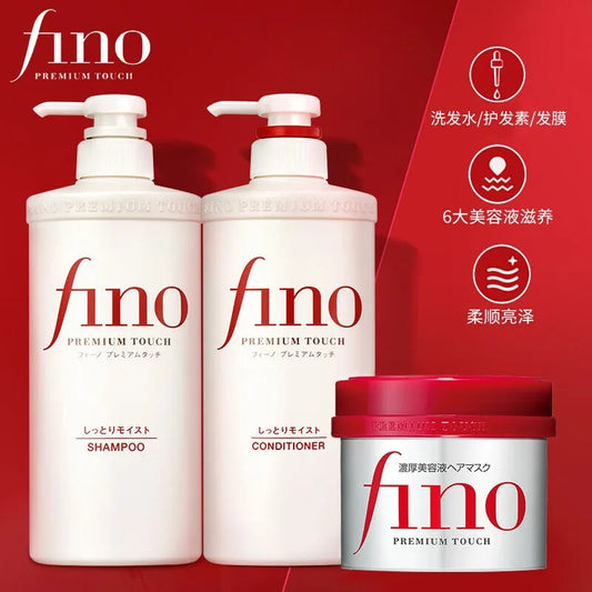 Fino Shampoo Conditioner 550ml Hair Mask 230ml Oil Control and Glowing Soft Improves Frizzy and Damaged Hair Peaceful Pleasures Health and Wellness