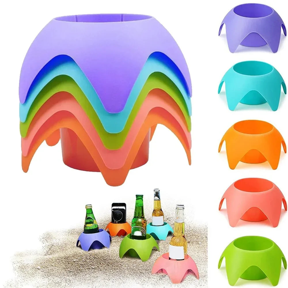 Beach Sand Cup Holder Set with 5 Stackable Cups | No-Spill