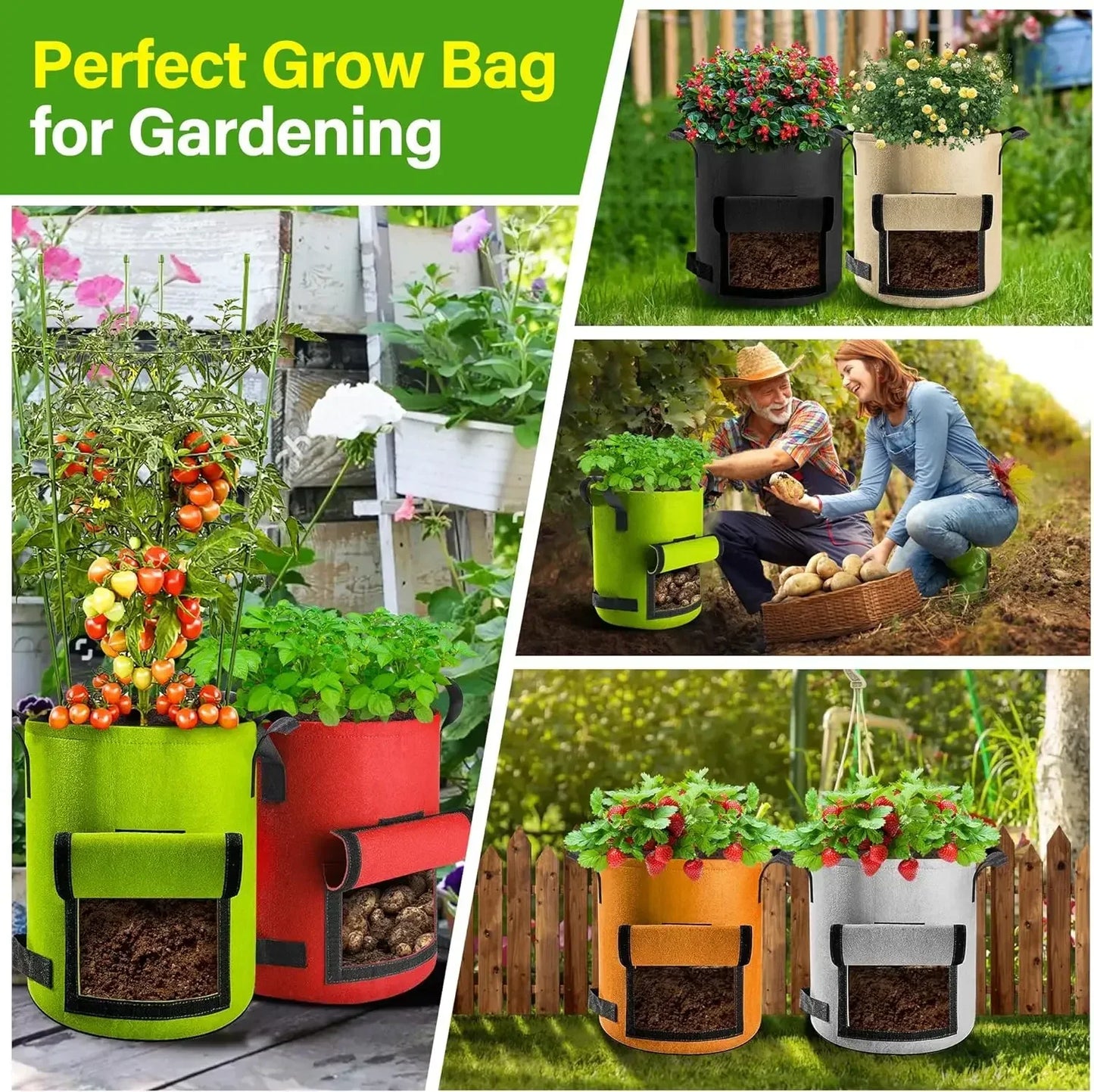 Felt Plant Grow Bags 5 & 10 Gallon | Nonwoven Fabric Pots