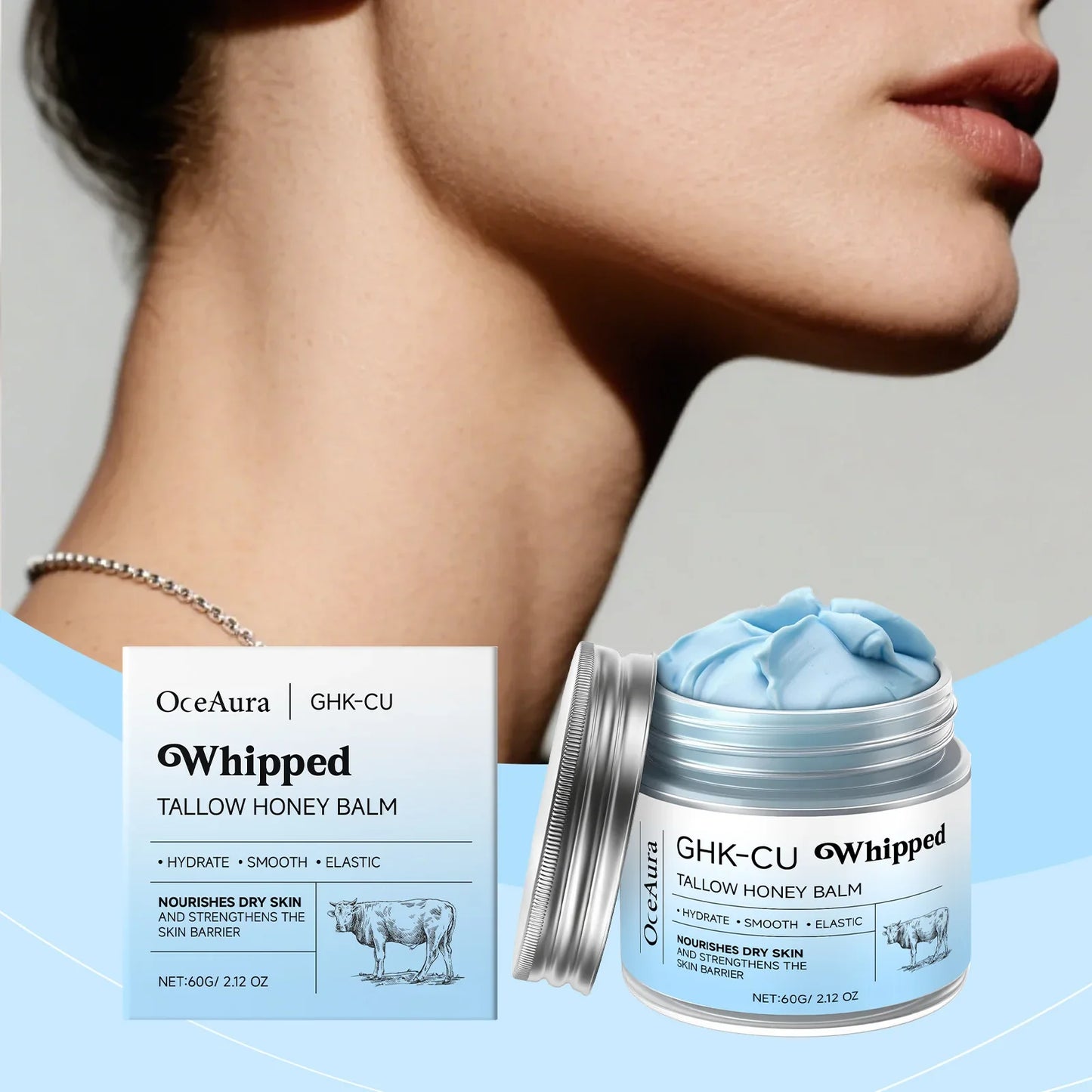 OceAura Copper Peptides Beef Tallow Honey Moisturizer Cream 60g