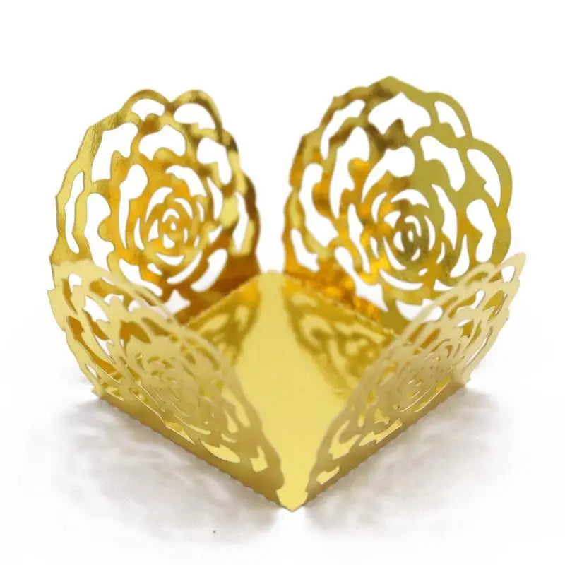 50-Pack Gold Rose Laser-Cut Dessert Liners & Cake Wrappers