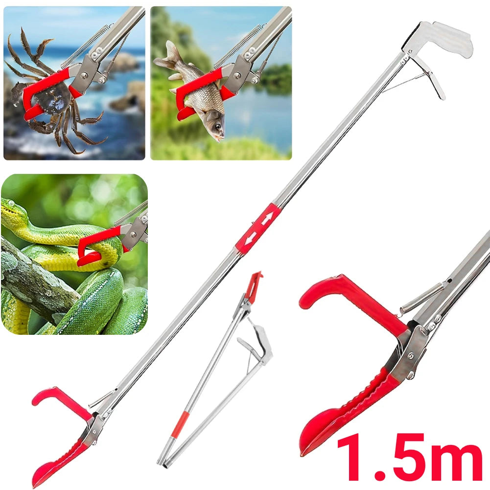 1.5m Foldable Snake Tongs – Stainless Steel Reptile Grabber