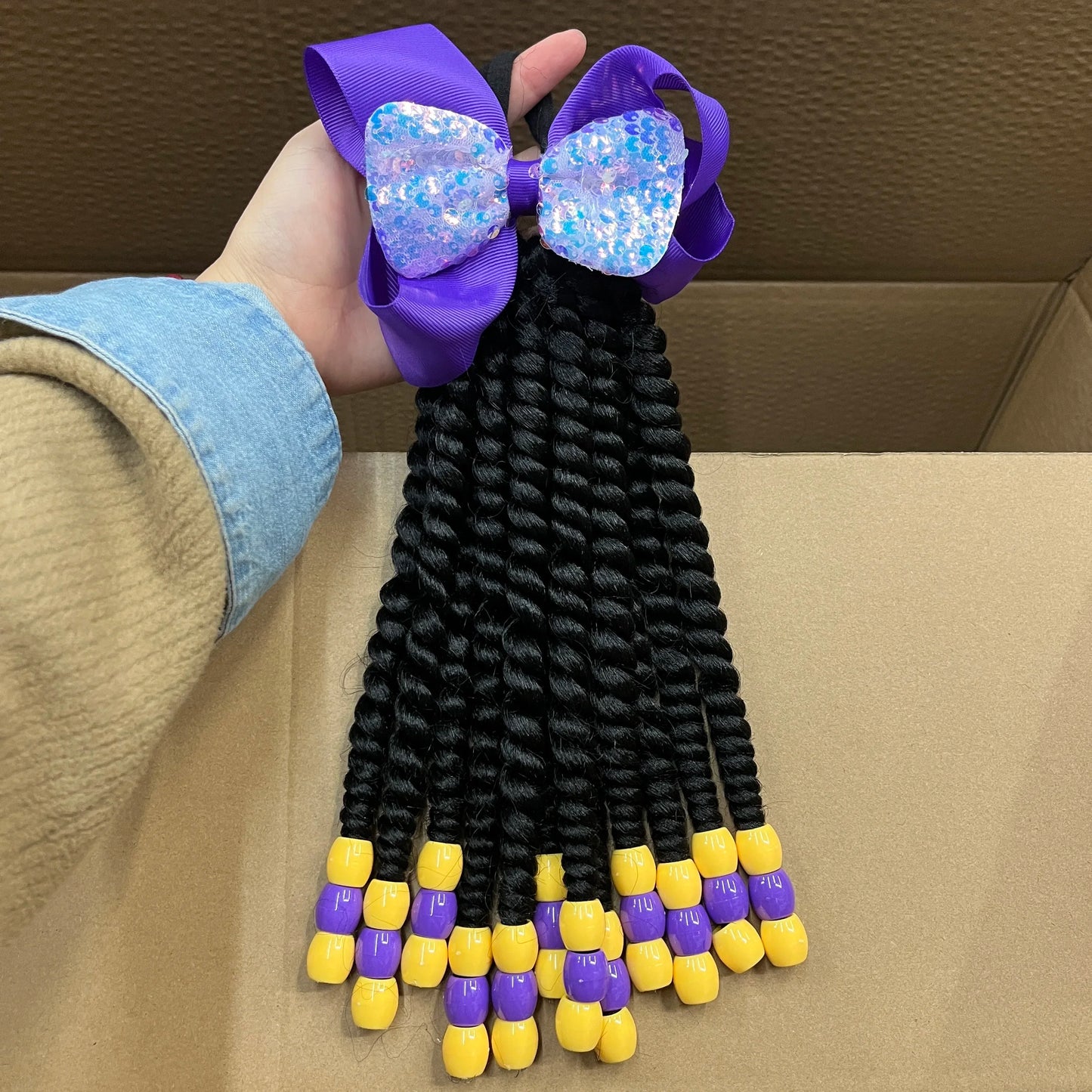 Custome- Braded Ponytails for Kids 8in Kids Box Braid Ponytail Hair Extension Synthetic with Big Bubbles Balls Peaceful Pleasures Health and Wellness Bowtie Type J1