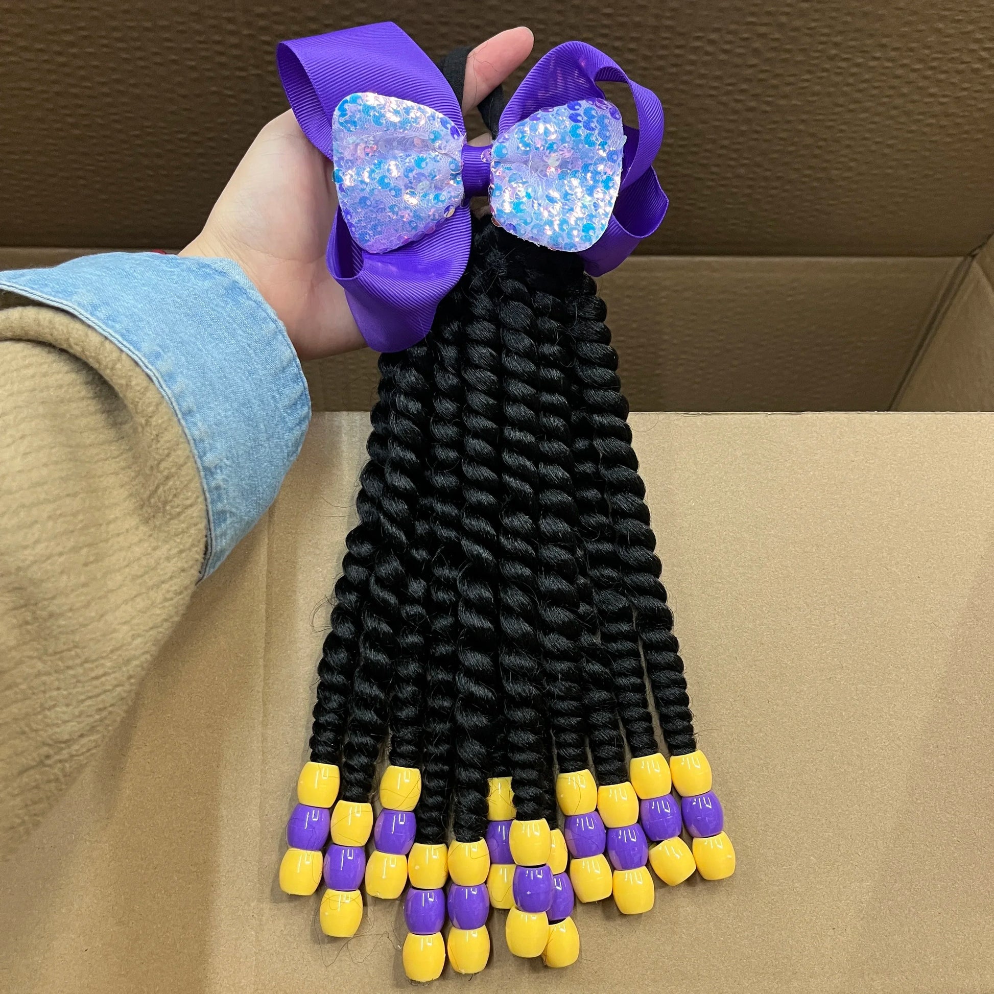 Custome- Braded Ponytails for Kids 8in Kids Box Braid Ponytail Hair Extension Synthetic with Big Bubbles Balls Peaceful Pleasures Health and Wellness Bowtie Type J1