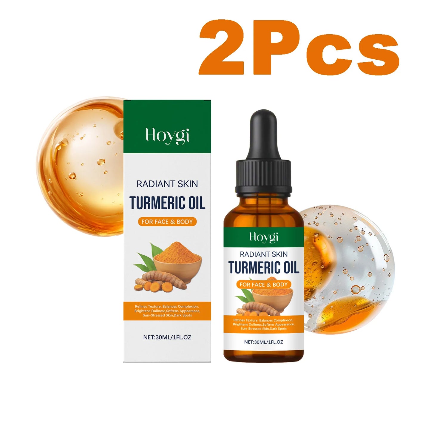 Turmeric Brightening Oil Dark Spot Corrector Exfoliating Face Oil Even Skin Tone Nourishing Fades Sun Spots Body Face Skincare Peaceful Pleasures Health and Wellness 2 x 30ml Boxed