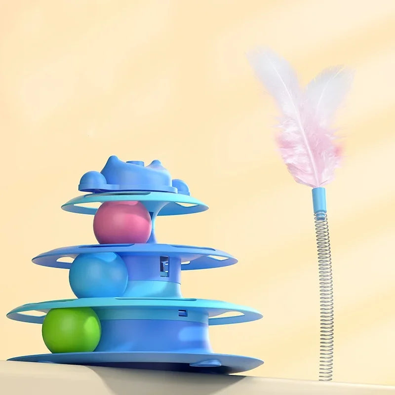 4-Layer Feather Cat Turntable – Interactive Toy Ball & Stick