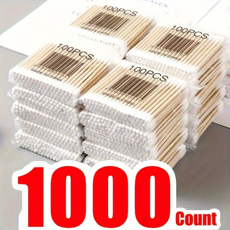 1000Count Cotton Swabs - Bamboo Sticks Cotton Swabs For Ears - Double Round Thick Cotton Buds Suitable For Makeup And Cleaning Peaceful Pleasures Health and Wellness 1000pcs