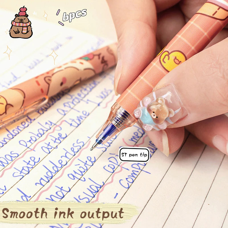 Cute Capybara Gel Pens Kawaii Pen Quickly-drying Blue Erasable Office