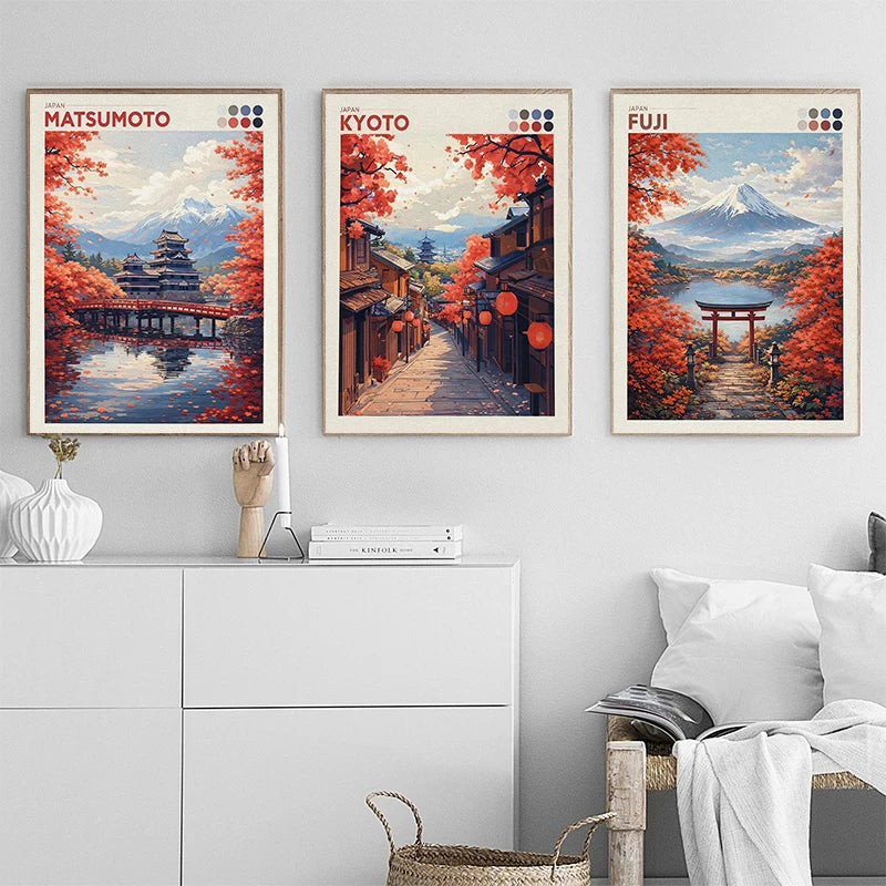 Japan Autumn Cityscape Posters Yokohama Shizuoka Hakodate Modern Prints Canvas Painting Wall Art Picture Home Living Room Decor Peaceful Pleasures Health and Wellness