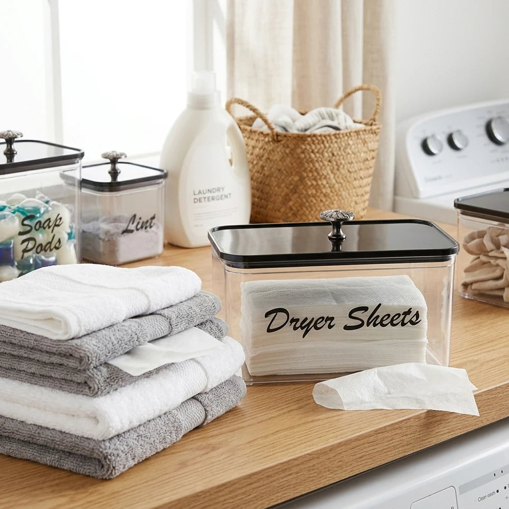 Acrylic Dryer Sheet Holder & Dispenser Box – Laundry Room Organizer (1 or 2 Pack)
