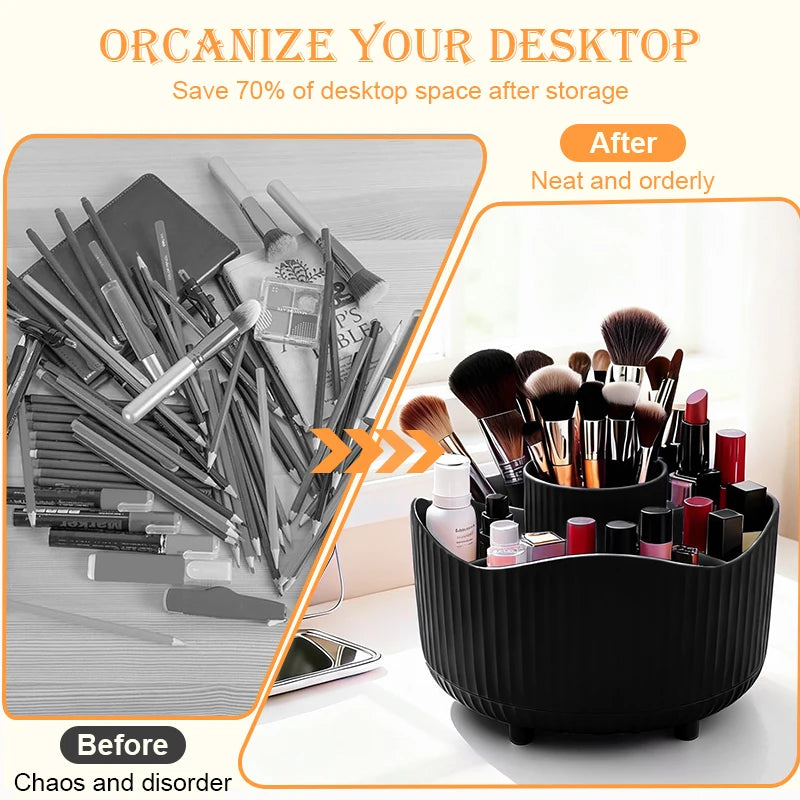 Rotating Makeup Organizer – 360° Cosmetic Carousel & Brush Holder