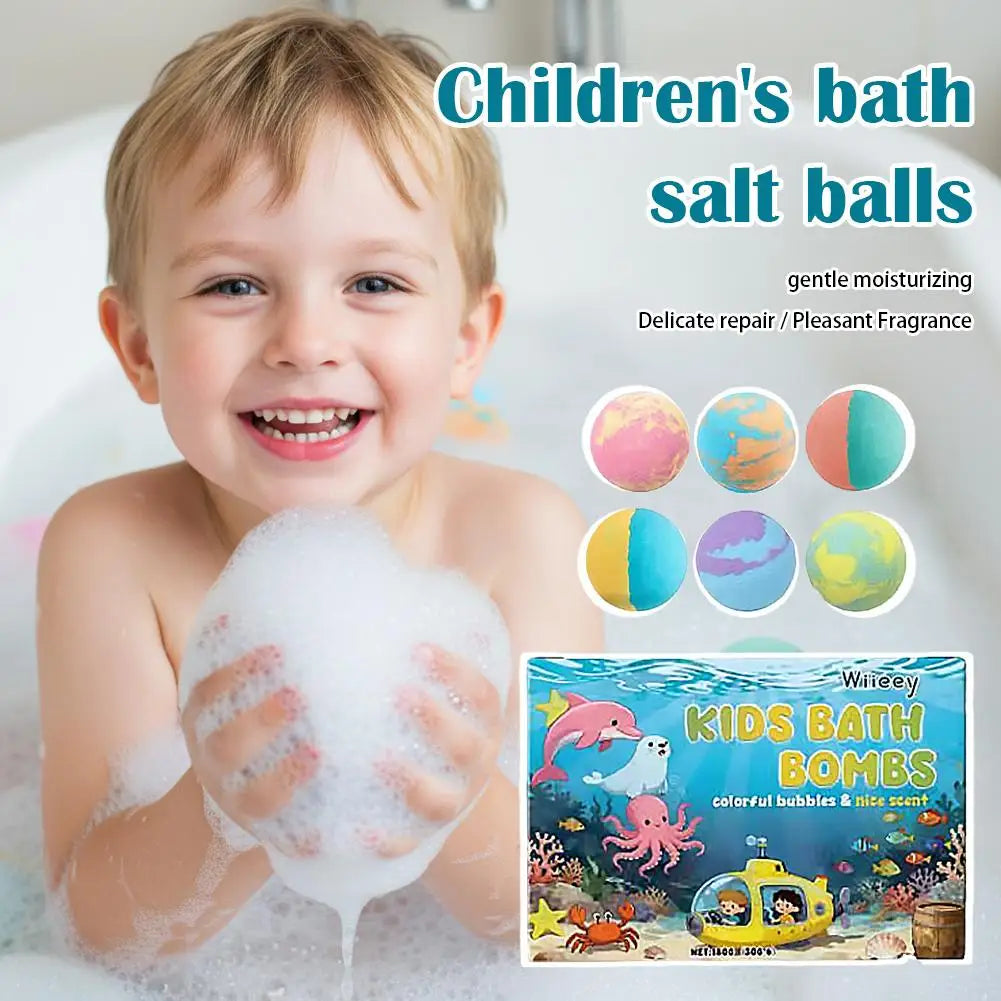 Kids Colorful Bath Bombs Gift Set – 6 Fizzy Spa Balls for Fun Bath Time Peaceful Pleasures Health and Wellness
