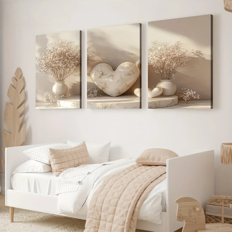 3-Piece Minimalist Floral Canvas Wall Art | Unframed Prints Canvas Wall Art Peaceful Pleasures Health and Wellness