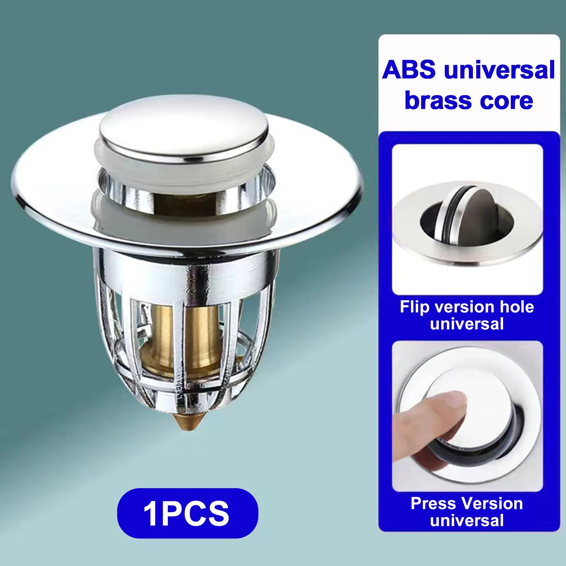 Bathroom Sink Stopper - for Standard Drain Holes, Pop Up Sink Strainer, Bullet Core Push Type Stainless Steel Plug Peaceful Pleasures Health and Wellness 1pcs