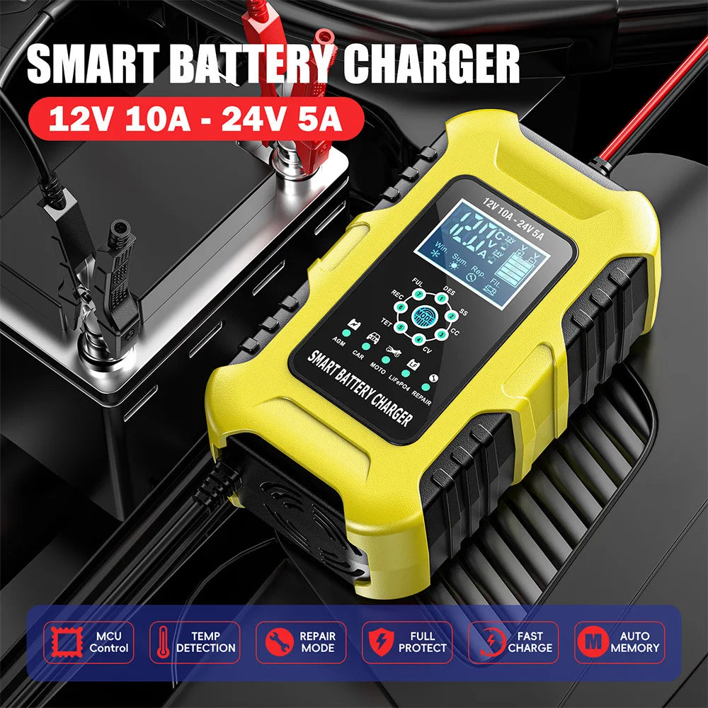 12V/10A 24V/5A Car Battery Charger Full Automatic Smart AGM Wet Battery Maintainer Portable Trickle Charger Peaceful Pleasures Health and Wellness