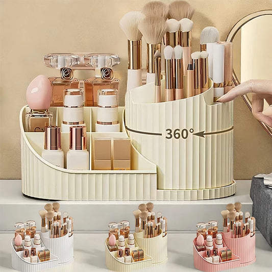 360° Rotating Makeup Organizer with Brush Holder | Large Makeup Organizer Peaceful Pleasures Health and Wellness