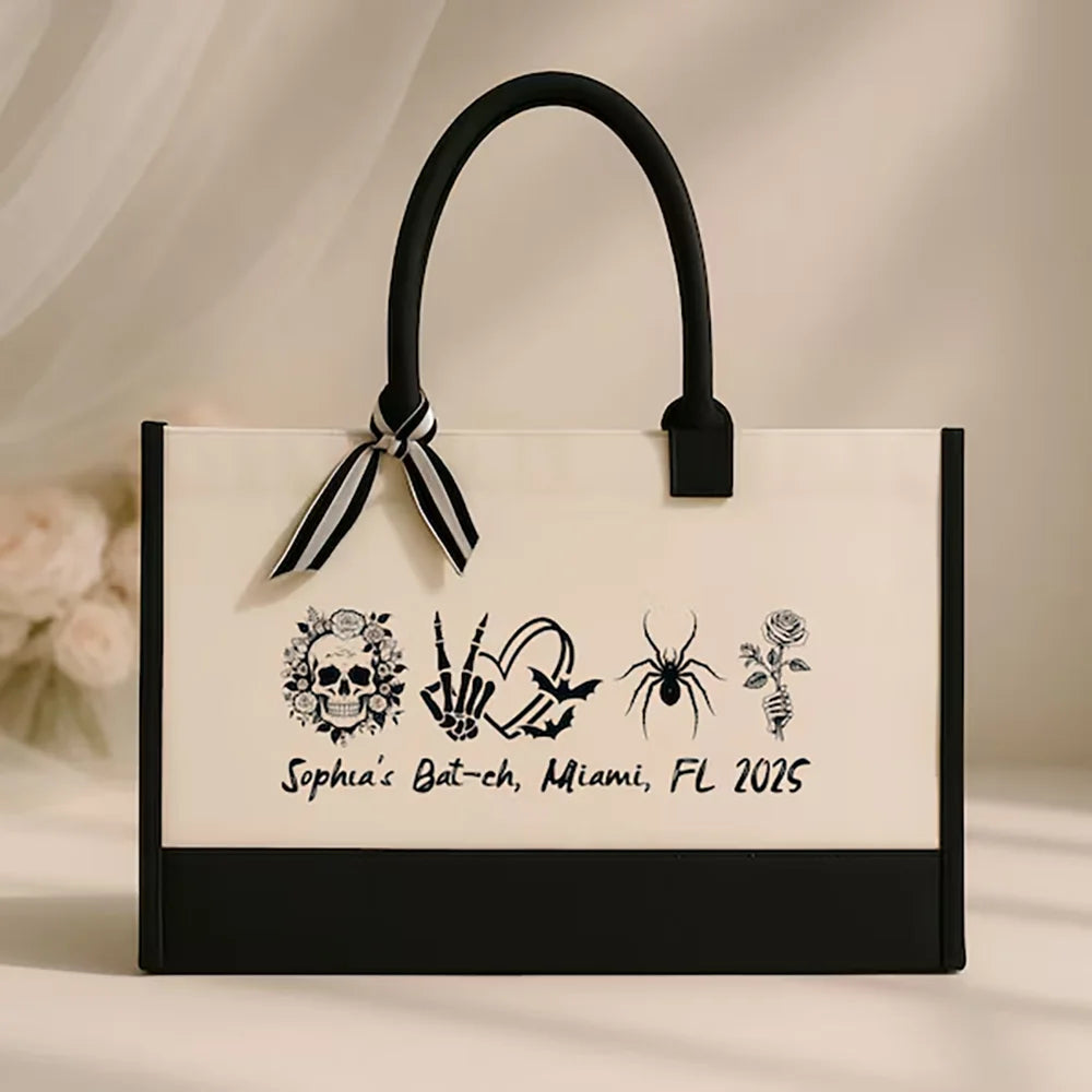 Custom Halloween Bachelorette Canvas Tote Bag | Goth Bride Gift
