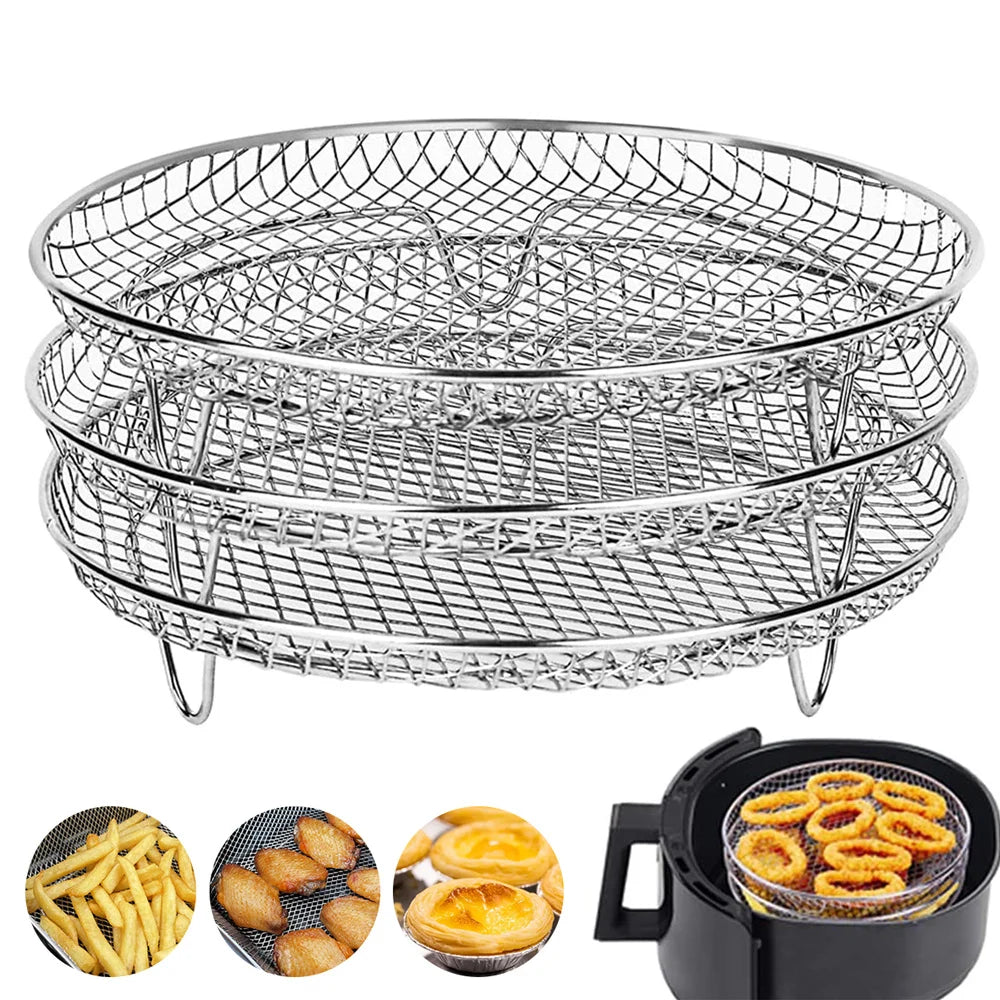 3-Layer Stainless Steel Air Fryer Rack | Stackable Grill & Dry Grid