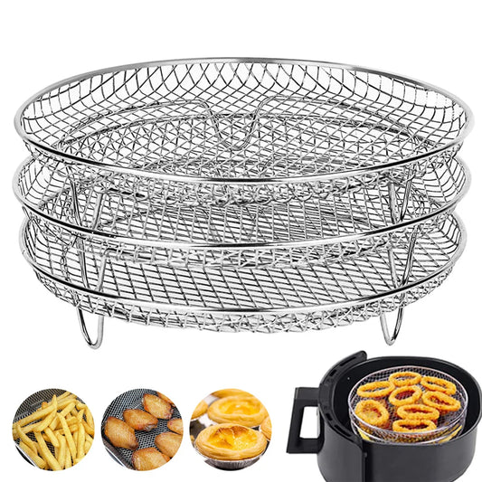 3-Layer Stainless Steel Air Fryer Rack | Stackable Grill & Dry Grid Air Fryer Rack Oasis Select Light Grey