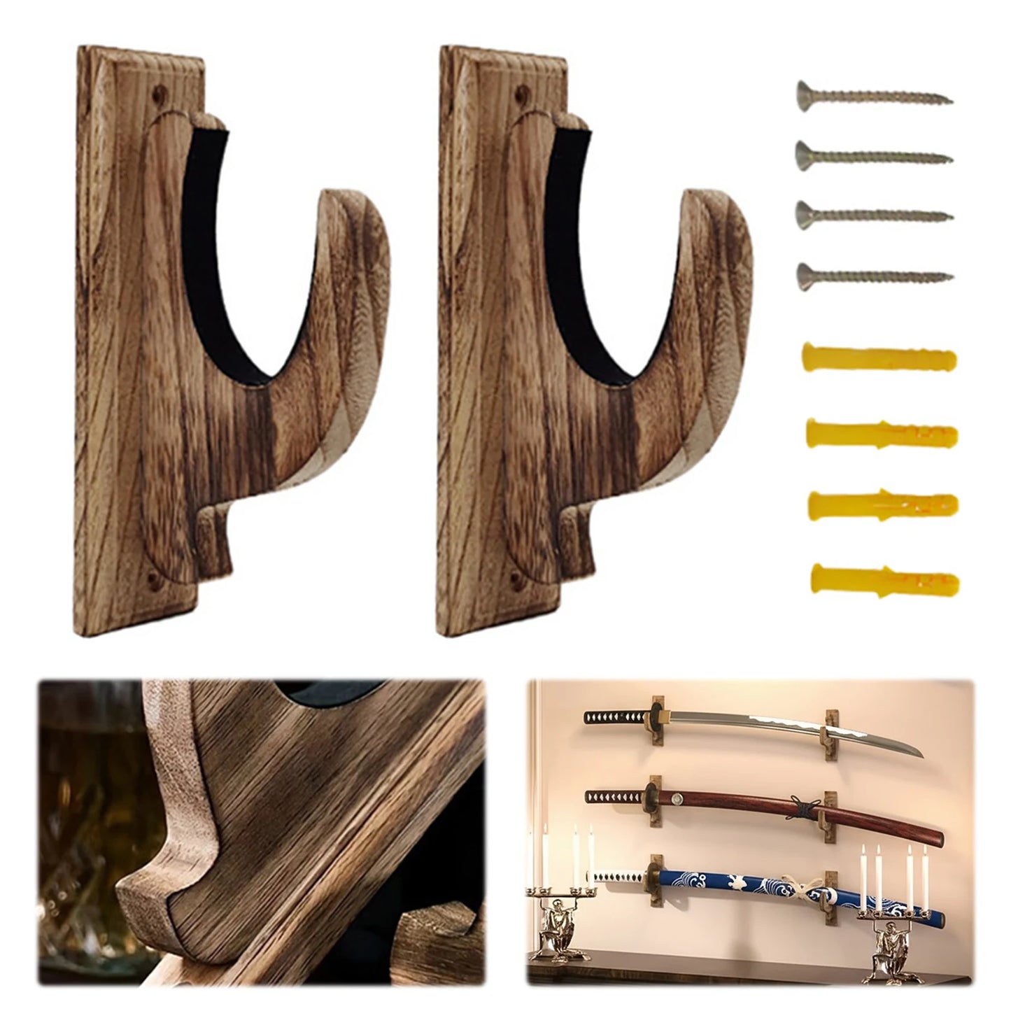 Wooden Wall-Mounted Gun Rack for Rifles, Shotguns & Bows